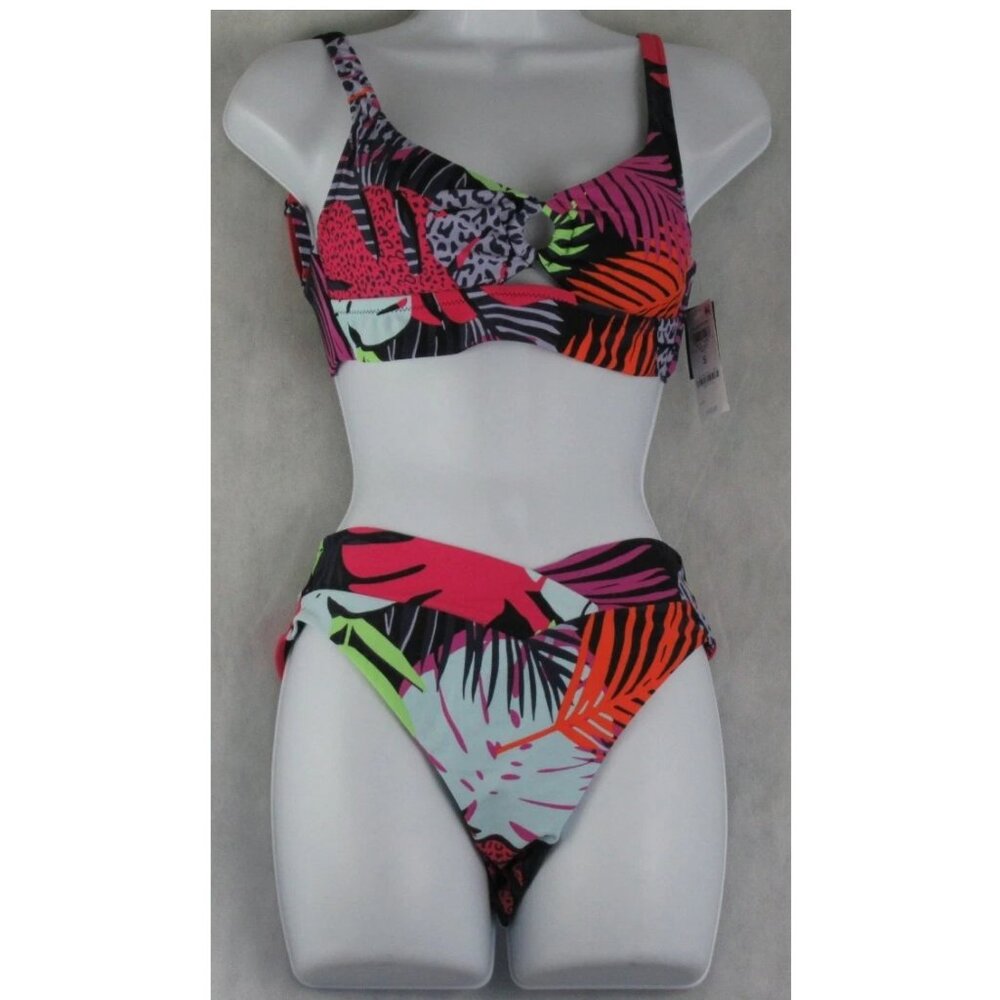 Bar III Women's 2-Piece Palm Prowl Bikini Swimsuit Set, Multi Tropical, Small